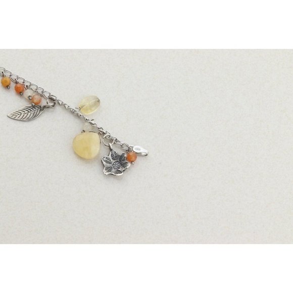 Sterling Silver Leaf Charm Bracelet Orange, Red,Yellow, Quartz Beads 7 inch - Picture 8 of 9
